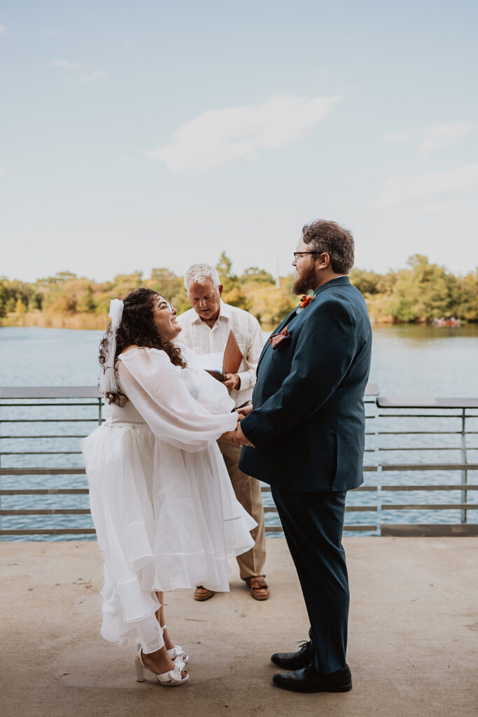 Couple gets married in front of Town Lake in Austin, Texas
