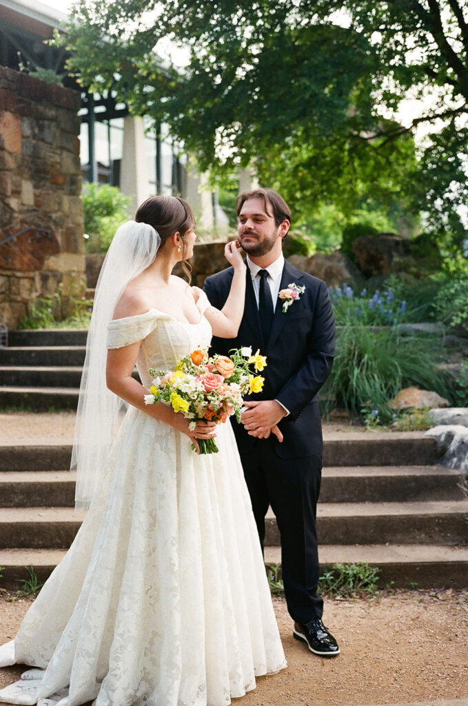 Couple on their wedding day at the LBJ Wildflower Center