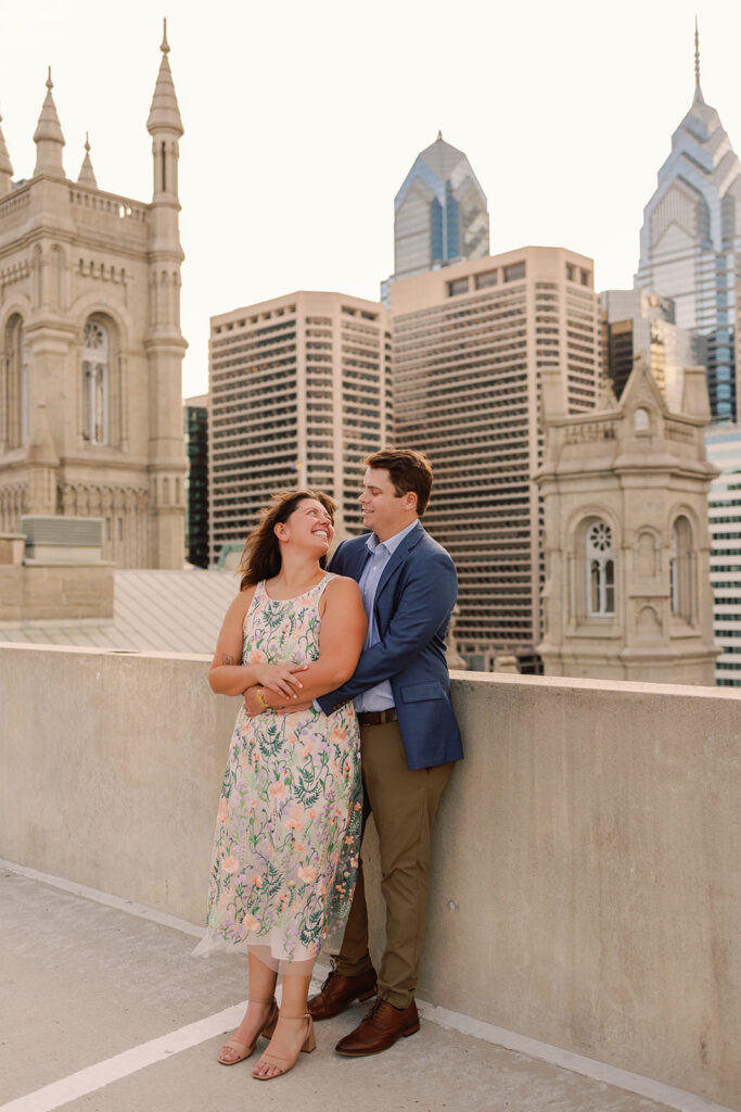Couple poses for engagement photos in Philadelphia