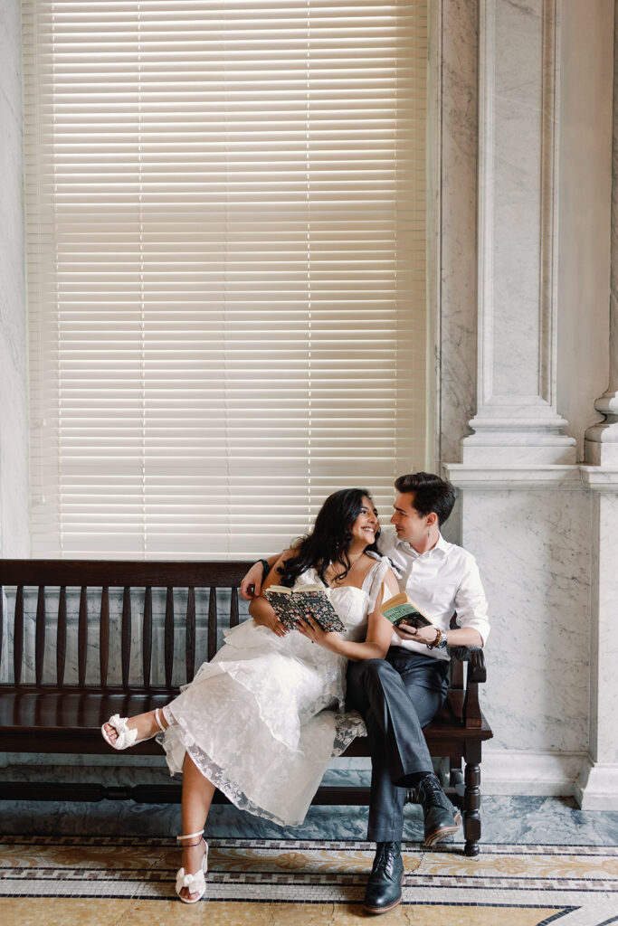 Couple poses for Library of Congress Engagement Photos