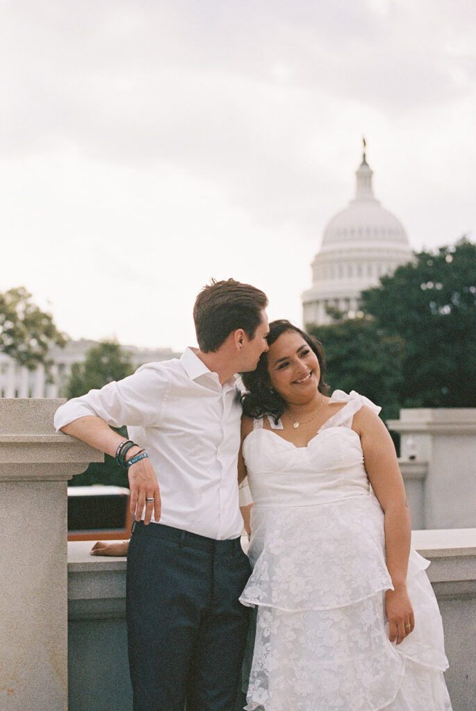 Couple poses for Library of Congress Engagement Photos