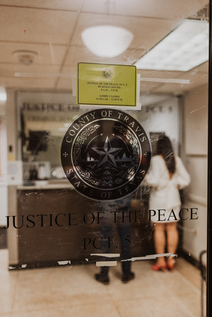 Couple signing in for Austin courthouse wedding ceremony